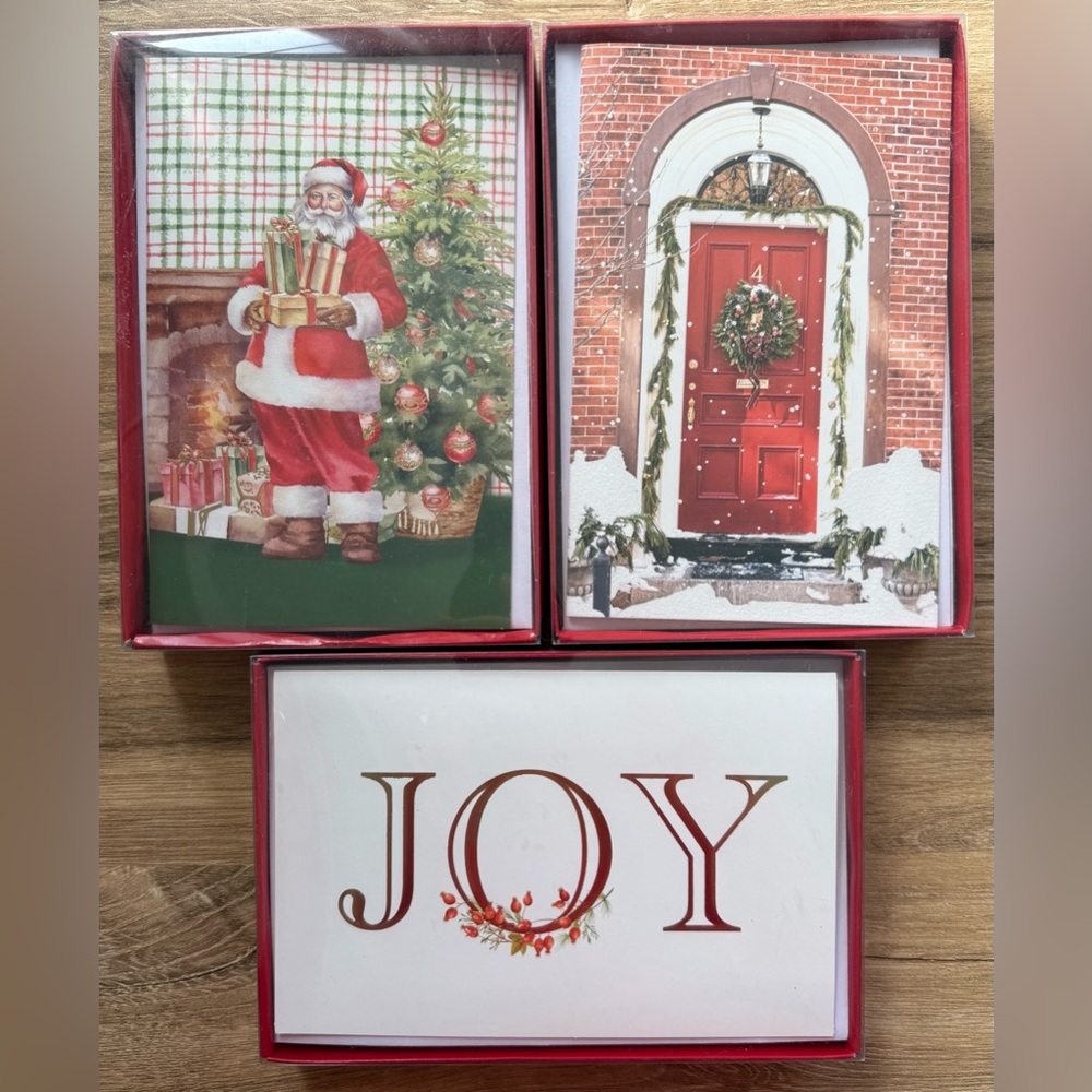 Recollections 3 Boxes of  Mixed Christmas Holiday Cards & Envelopes JOY Santa